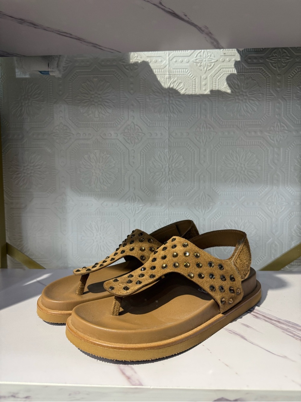 Homers 22036 Studded Tan Suede Platform Sandals